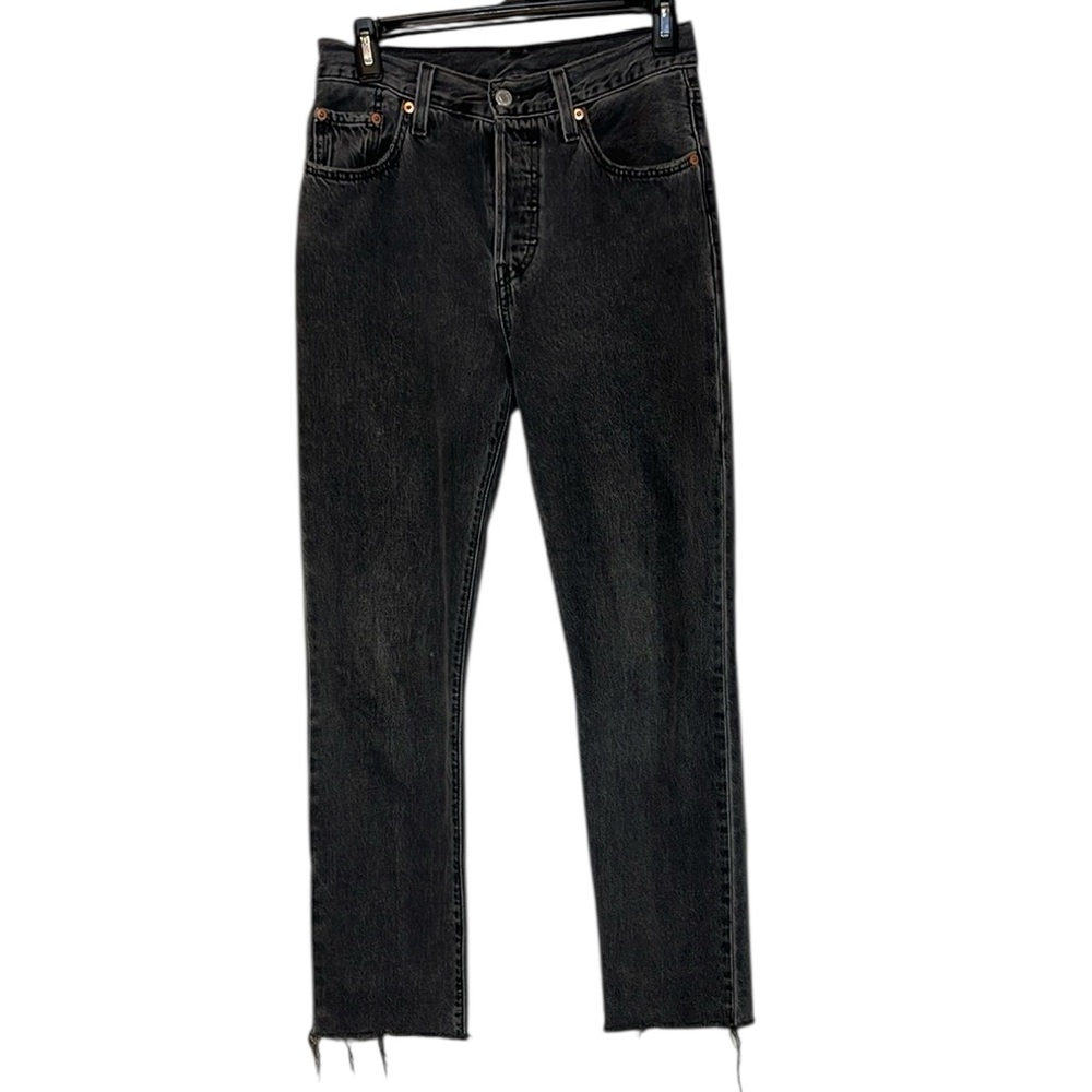 Levis Women’s 501 Black Pants Button Fly Raw Hems Size 25